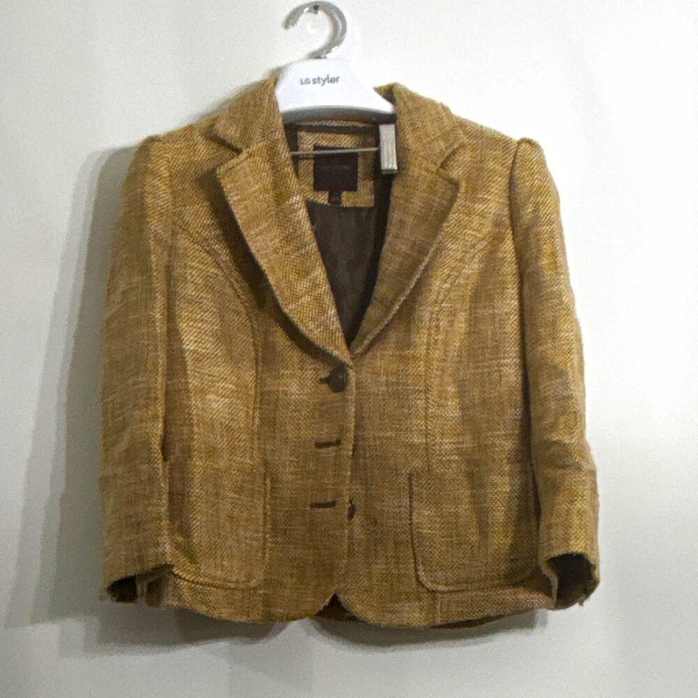 The Limited Women’s Brown Plaid Button Lined Short Blazer Jacket Long Sleeve M